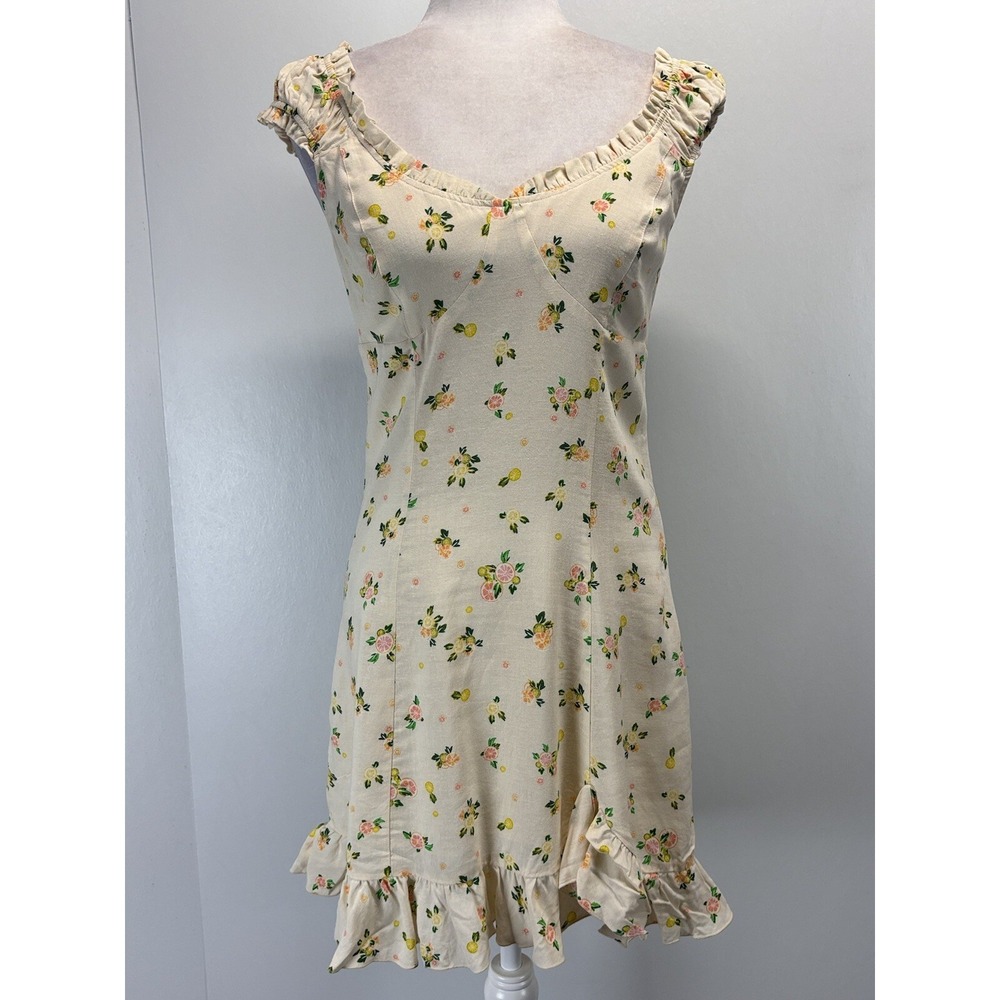 NEW! Free people like a lady citrus printed mini dress S Linen Blend Milkmaid